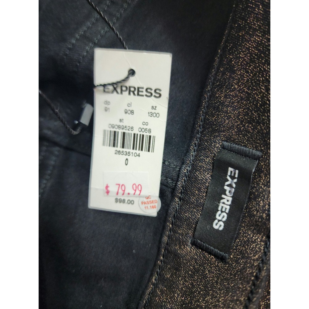 Express Jeans Womens 0 Straight Super High Rise Polished Bronze Metallic New - Picture 10 of 12